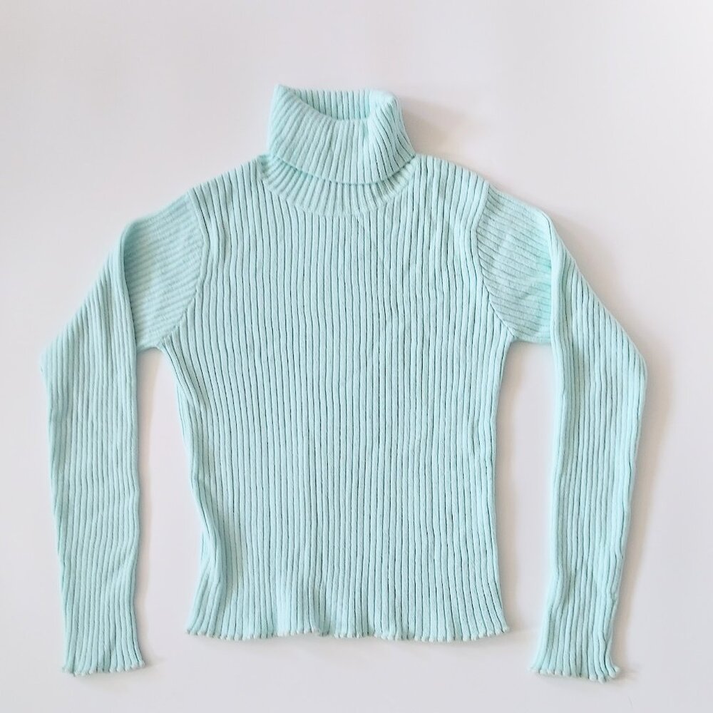 Old Navy Ribbed Scalloped Turtleneck Sweater Green Sparkle Girls Size 12